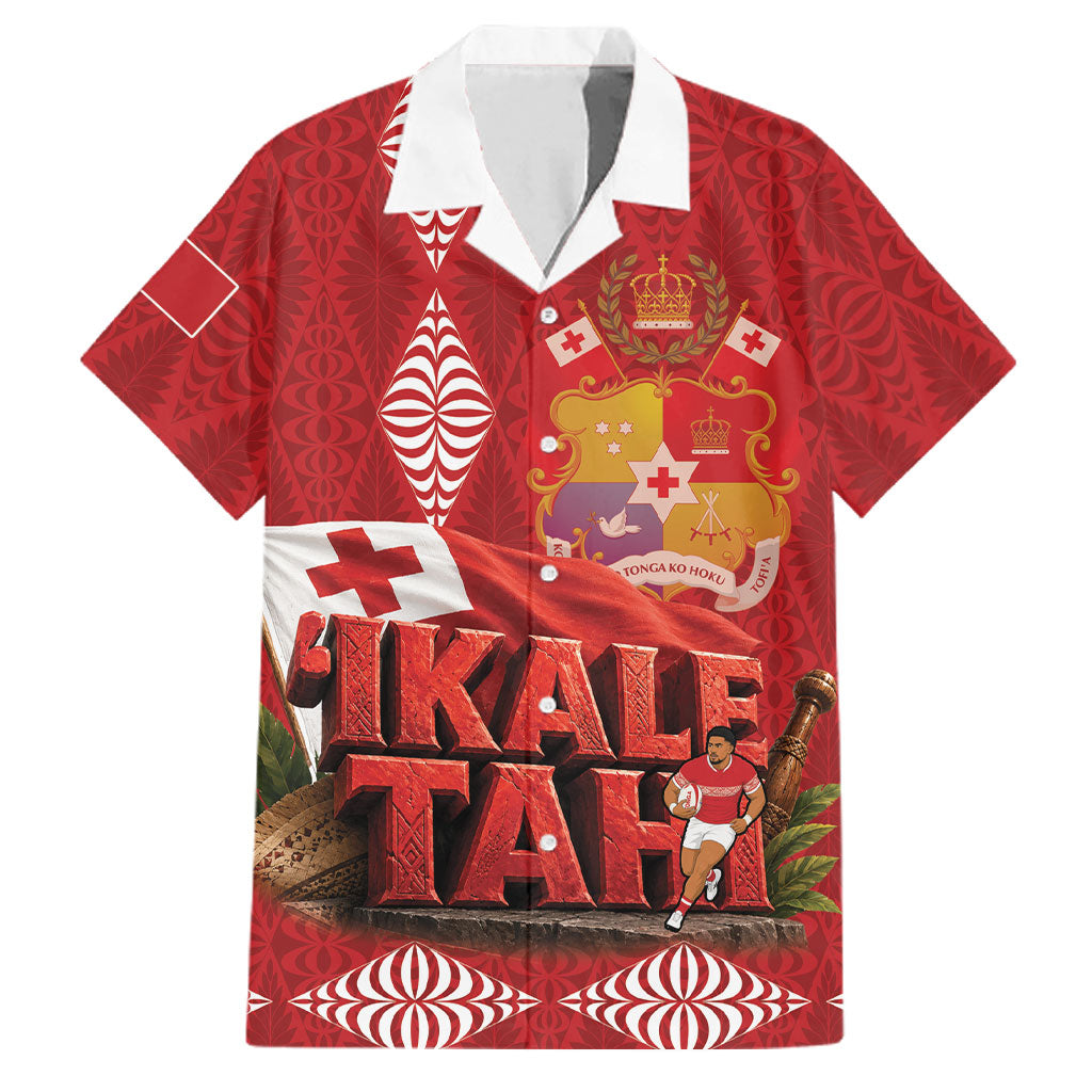 Tonga Rugby Custom Family Matching Off Shoulder Short Dress and Hawaiian Shirt 2026 Go Ikale Tahi Ngatu Pattern