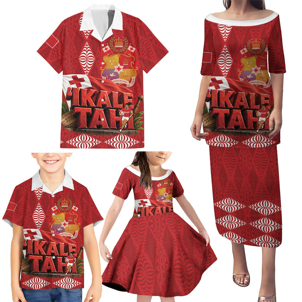 Tonga Rugby Custom Family Matching Puletasi and Hawaiian Shirt 2026 Go Ikale Tahi Ngatu Pattern LT14 - Polynesian Pride