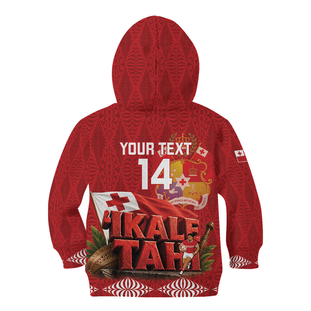 Tonga Rugby Custom Kid Hoodie 2026 Go Ikale Tahi Ngatu Pattern LT14 - Polynesian Pride