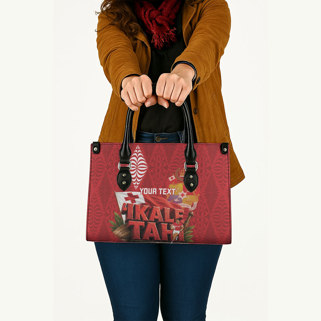 Tonga Rugby Custom Leather Bag 2026 Go Ikale Tahi Ngatu Pattern LT14 - Polynesian Pride