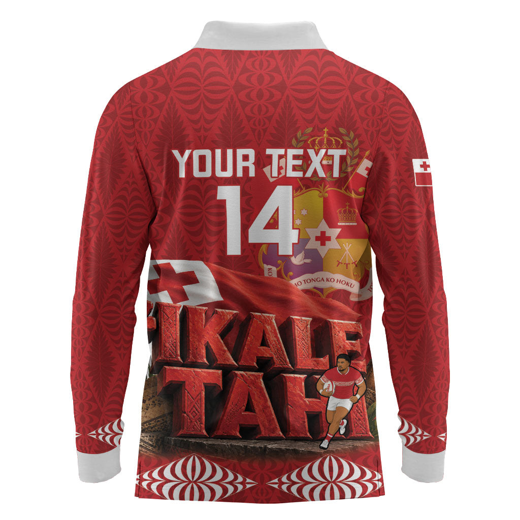 Tonga Rugby Custom Long Sleeve Polo Shirt 2026 Go Ikale Tahi Ngatu Pattern LT14 - Polynesian Pride
