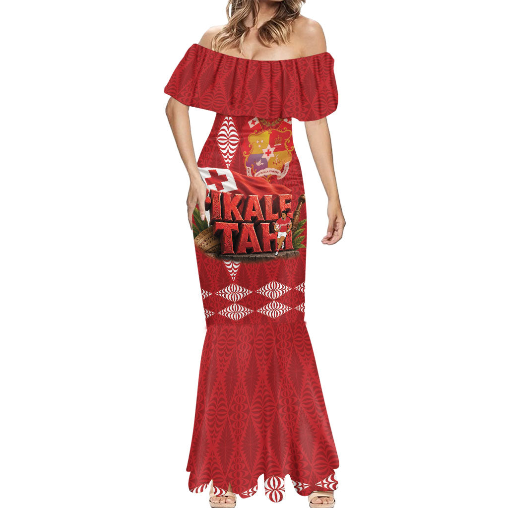 Tonga Rugby Custom Mermaid Dress 2026 Go Ikale Tahi Ngatu Pattern LT14 - Polynesian Pride