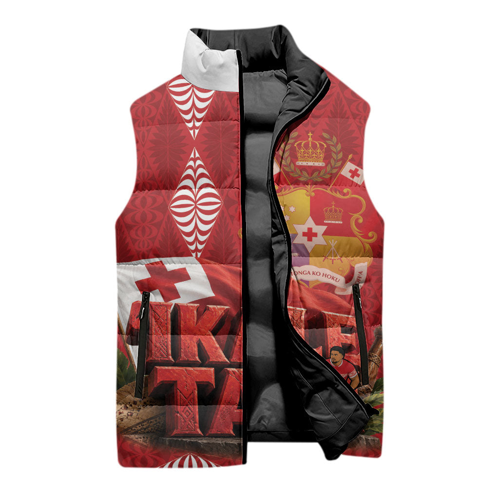 Tonga Rugby Custom Sleeveless Puffer Jacket 2026 Go Ikale Tahi Ngatu Pattern LT14 - Polynesian Pride