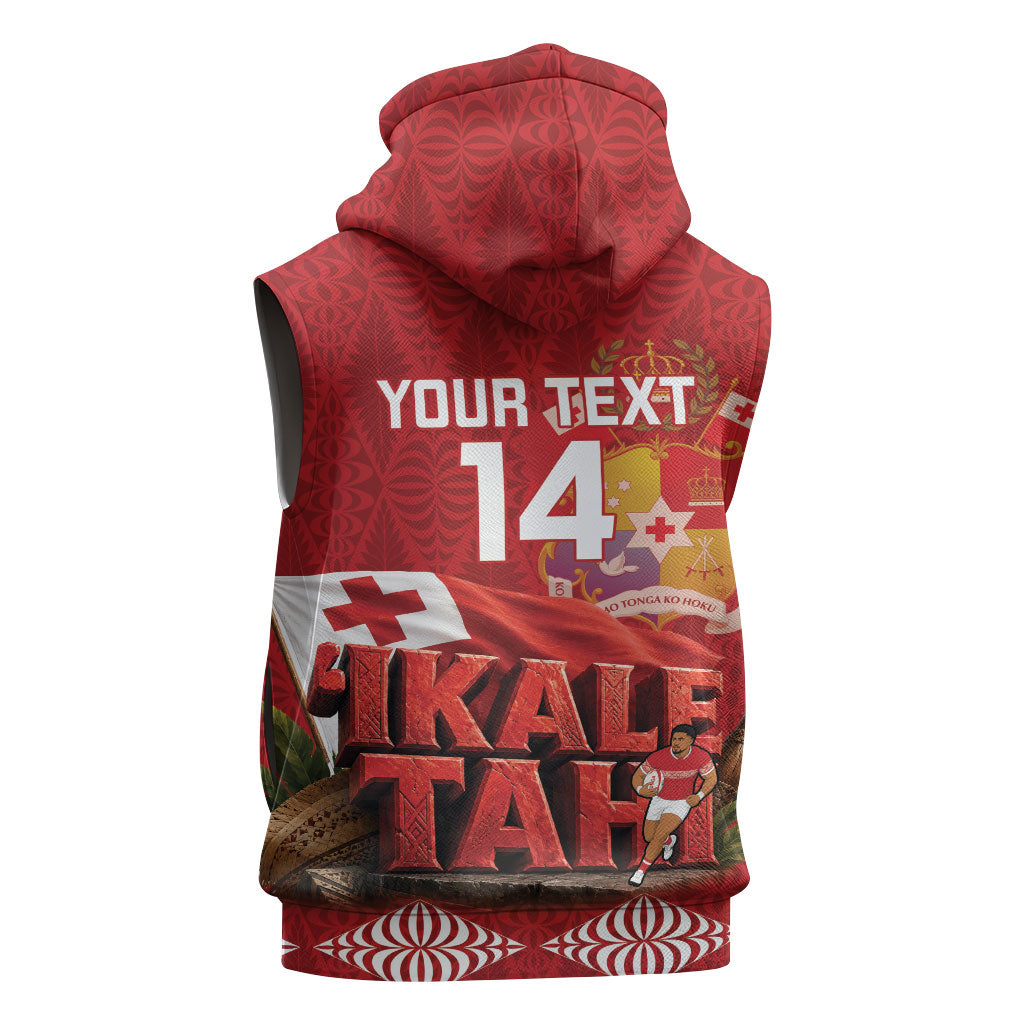 Tonga Rugby Custom Sleeveless Zip Hoodie 2026 Go Ikale Tahi Ngatu Pattern LT14 - Polynesian Pride