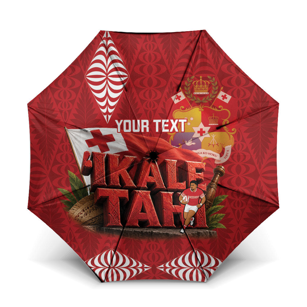 Tonga Rugby Custom Umbrella 2026 Go Ikale Tahi Ngatu Pattern LT14 One Size Folded 11.42 inch Opened Diameter 37.4 inch Red - Polynesian Pride
