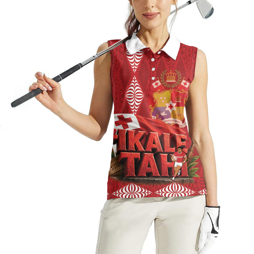 Tonga Rugby Custom Women Sleeveless Polo Shirt 2026 Go Ikale Tahi Ngatu Pattern