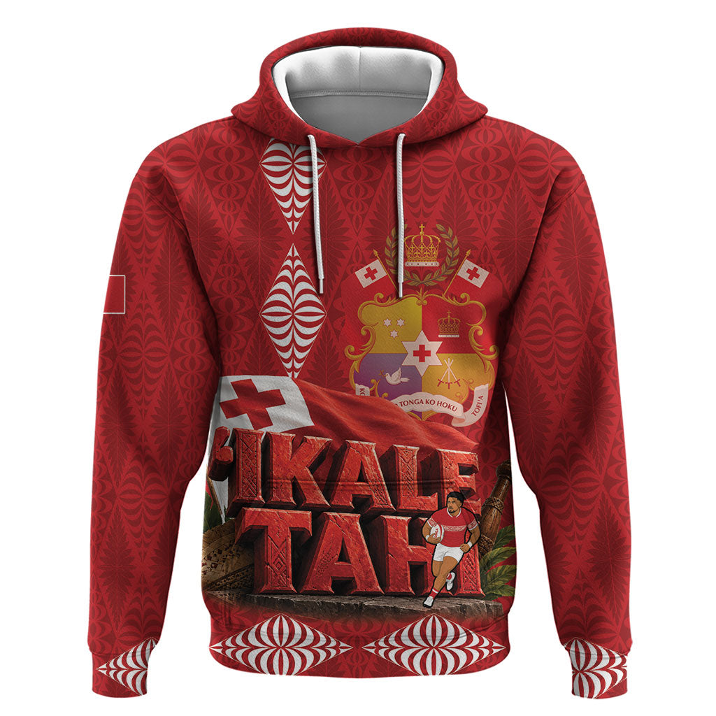 Tonga Rugby Custom Zip Hoodie 2026 Go Ikale Tahi Ngatu Pattern LT14 Pullover Hoodie Red - Polynesian Pride
