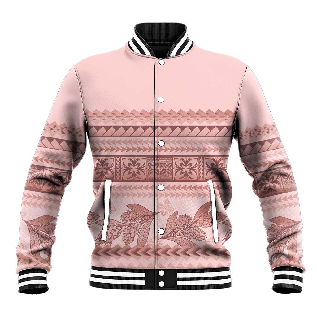 Pastel Pink Samoa Siapo Teuila Flowers Baseball Jacket - Polynesian Pride