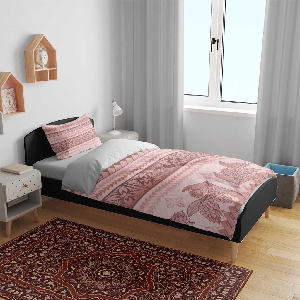 Pastel Pink Samoa Siapo Teuila Flowers Bedding Set - Polynesian Pride