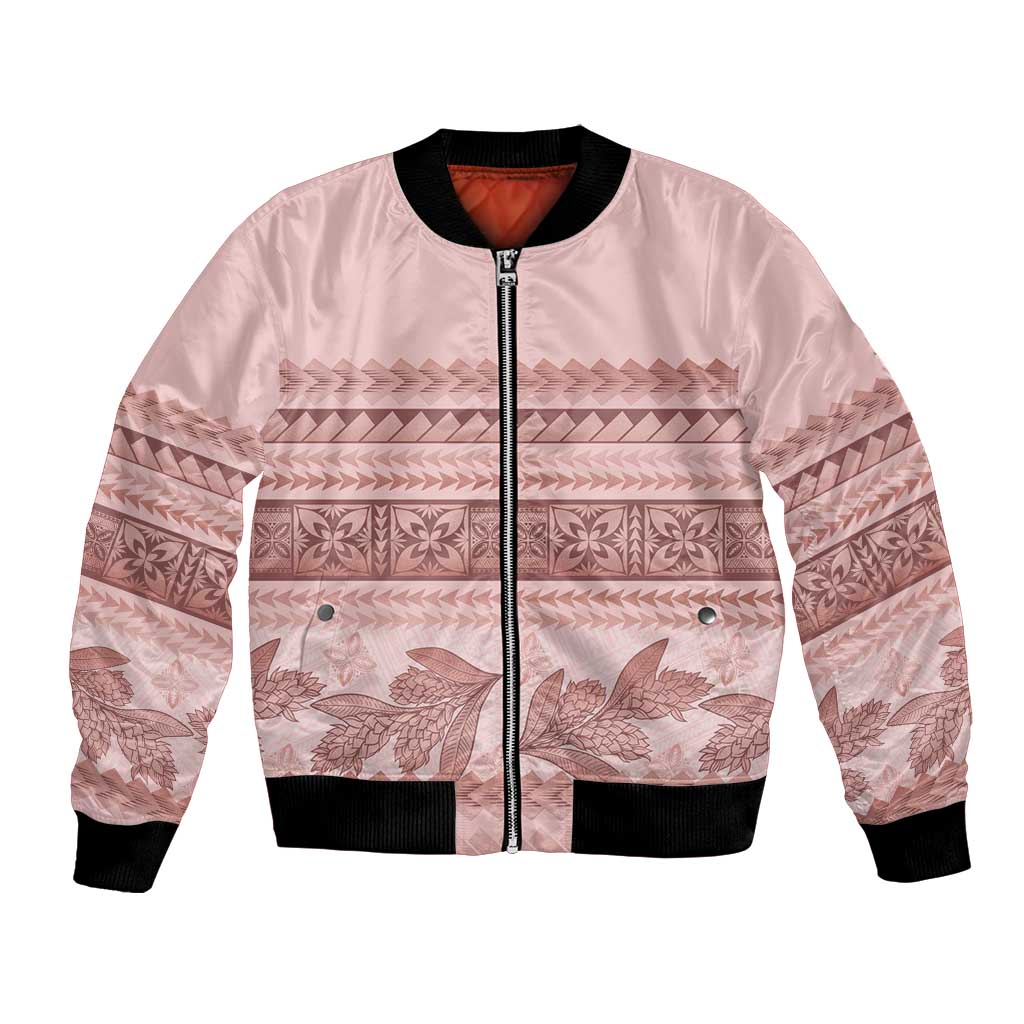 Pastel Pink Samoa Siapo Teuila Flowers Bomber Jacket - Polynesian Pride