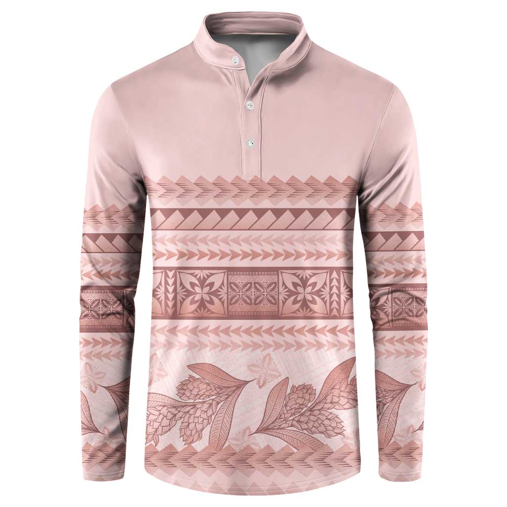 Pastel Pink Samoa Siapo Teuila Flowers Button Sweatshirt - Polynesian Pride