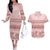 Pastel Pink Samoa Siapo Teuila Flowers Couples Matching Off The Shoulder Long Sleeve Dress and Hawaiian Shirt - Polynesian Pride