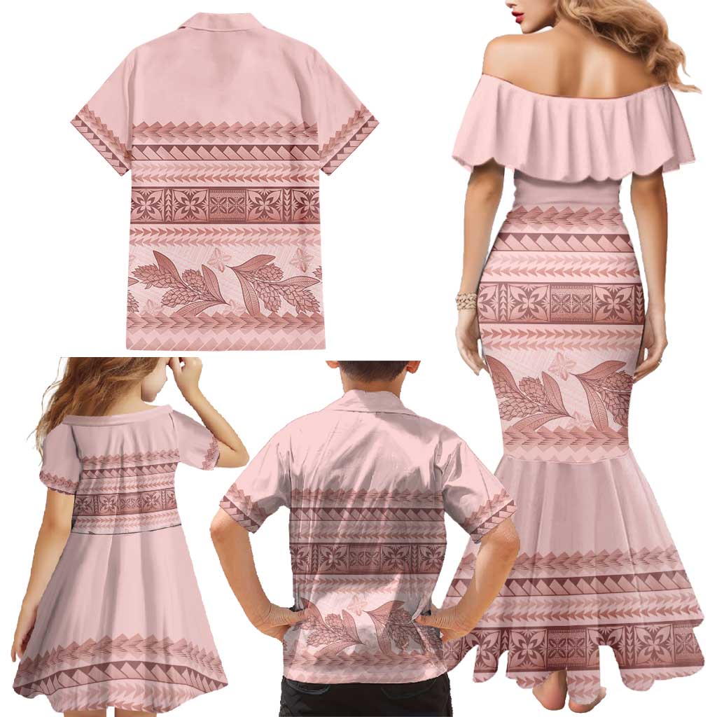 Pastel Pink Samoa Siapo Teuila Flowers Family Matching Mermaid Dress and Hawaiian Shirt LT14 - Polynesian Pride