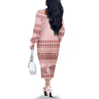 Pastel Pink Samoa Siapo Teuila Flowers Family Matching Off The Shoulder Long Sleeve Dress and Hawaiian Shirt LT14 - Polynesian Pride