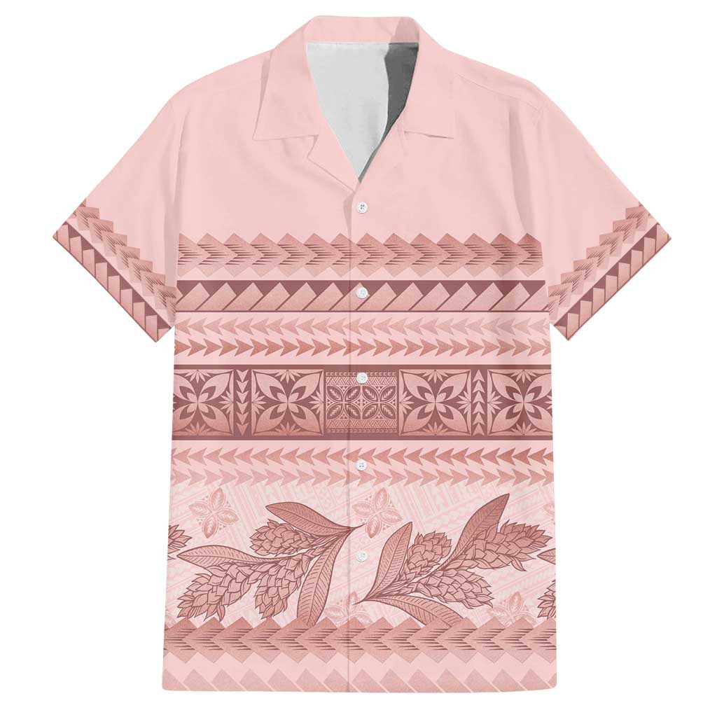 Pastel Pink Samoa Siapo Teuila Flowers Family Matching Off Shoulder Maxi Dress and Hawaiian Shirt - Polynesian Pride