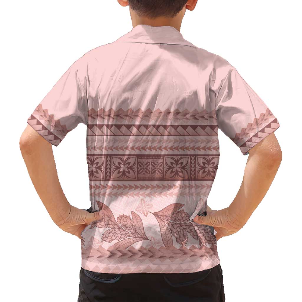 Pastel Pink Samoa Siapo Teuila Flowers Family Matching Off Shoulder Short Dress and Hawaiian Shirt - Polynesian Pride