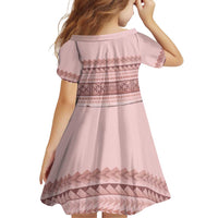 Pastel Pink Samoa Siapo Teuila Flowers Family Matching Off Shoulder Short Dress and Hawaiian Shirt - Polynesian Pride