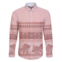 Pastel Pink Samoa Siapo Teuila Flowers Family Matching Off Shoulder Short Dress and Hawaiian Shirt - Polynesian Pride