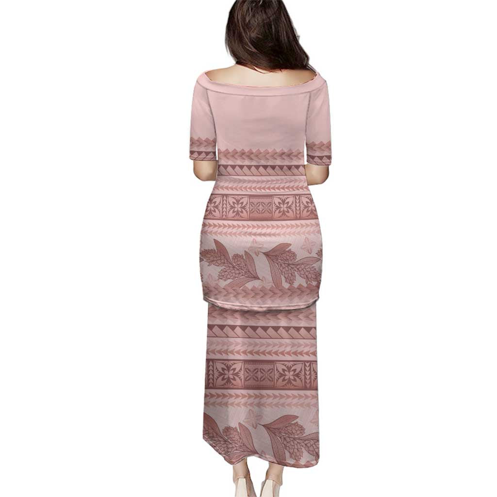 Pastel Pink Samoa Siapo Teuila Flowers Family Matching Puletasi and Hawaiian Shirt - Polynesian Pride