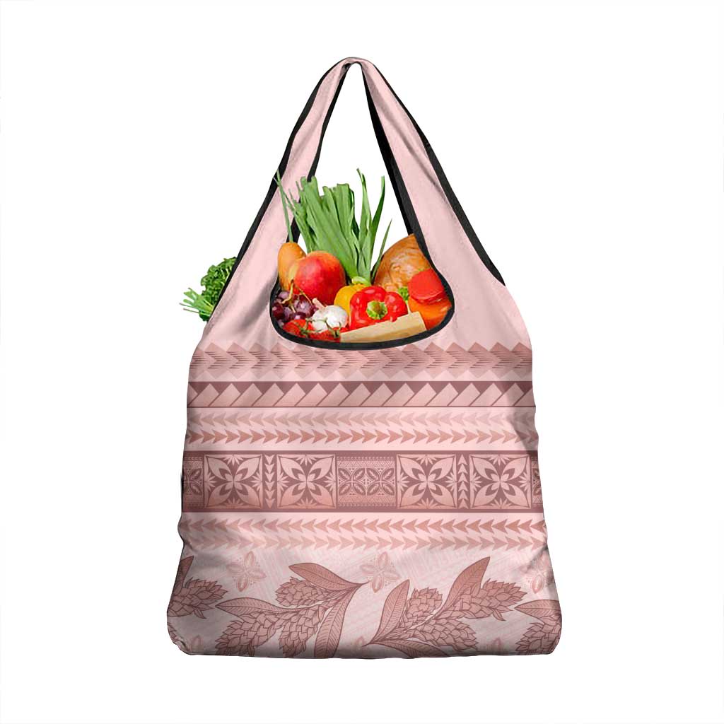 Pastel Pink Samoa Siapo Teuila Flowers Grocery Bag - Polynesian Pride