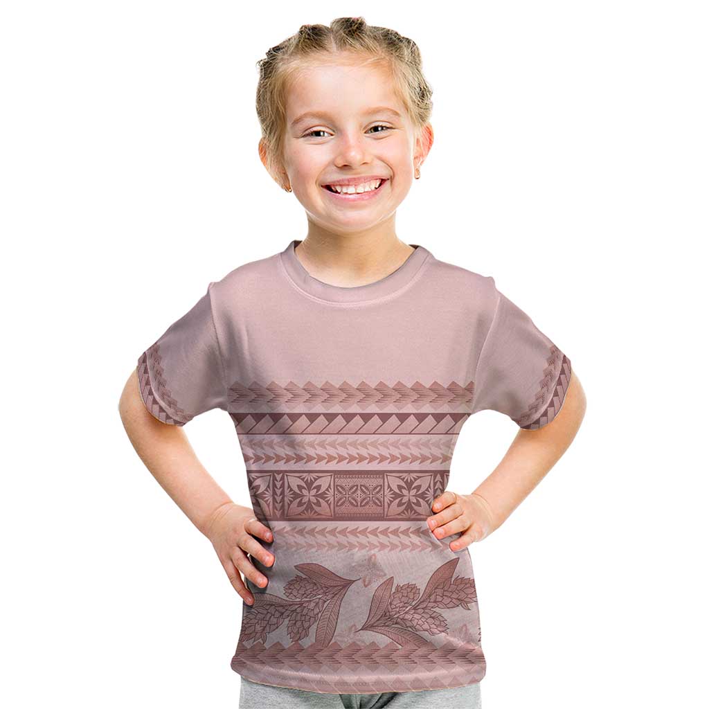 Pastel Pink Samoa Siapo Teuila Flowers Kid T Shirt - Polynesian Pride