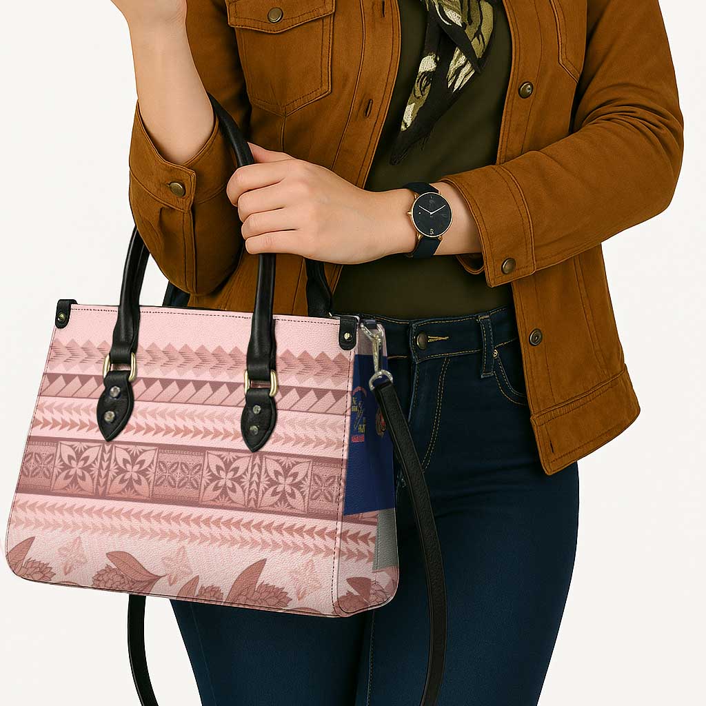 Pastel Pink Samoa Siapo Teuila Flowers Leather Bag - Polynesian Pride