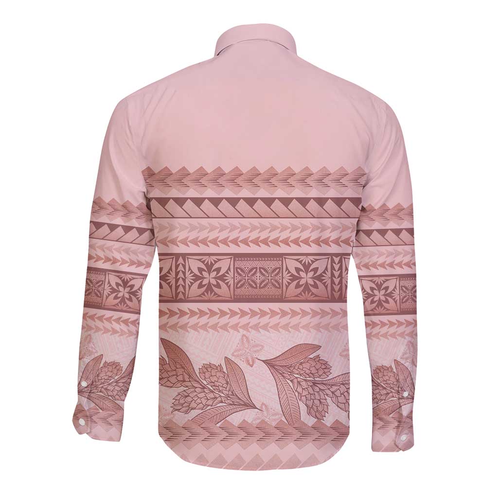 Pastel Pink Samoa Siapo Teuila Flowers Long Sleeve Button Shirt - Polynesian Pride