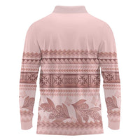 Pastel Pink Samoa Siapo Teuila Flowers Long Sleeve Polo Shirt - Polynesian Pride