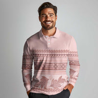 Pastel Pink Samoa Siapo Teuila Flowers Long Sleeve Polo Shirt - Polynesian Pride