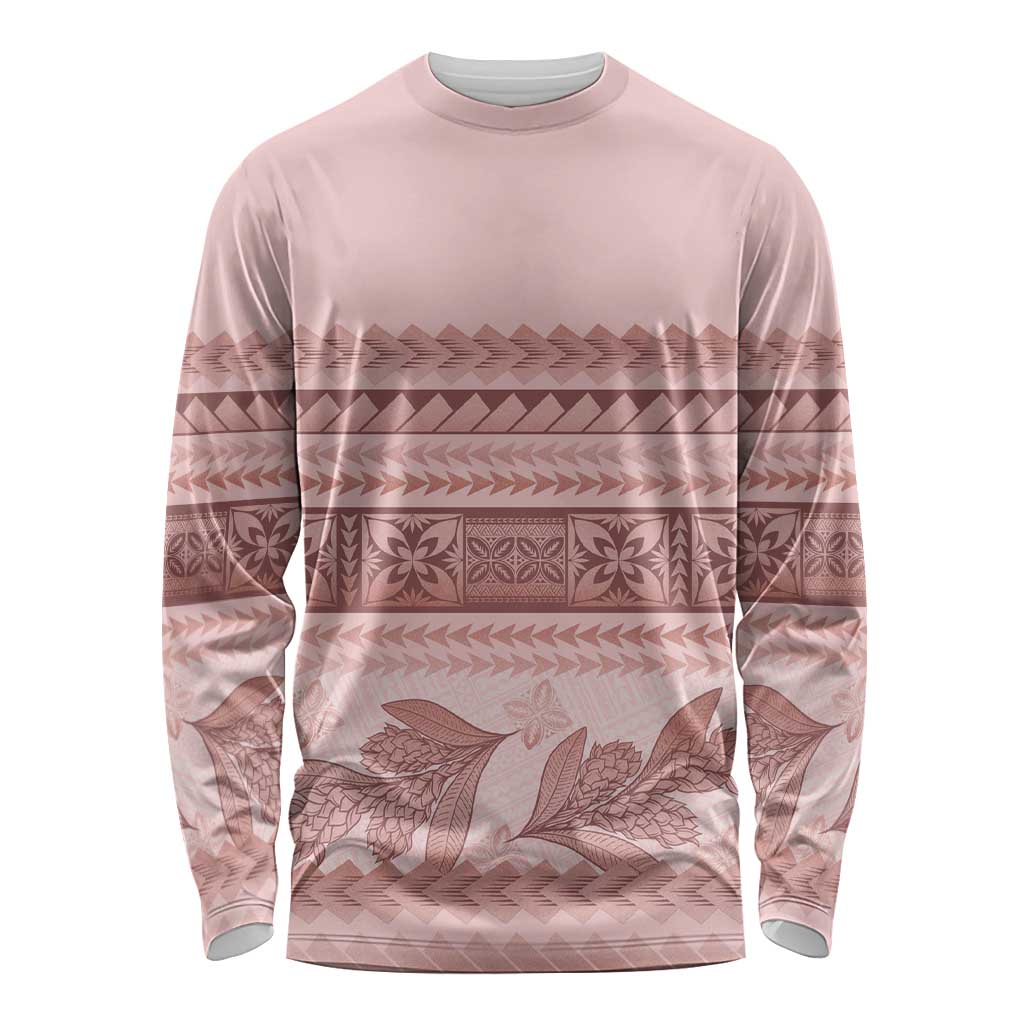 Pastel Pink Samoa Siapo Teuila Flowers Long Sleeve Shirt - Polynesian Pride