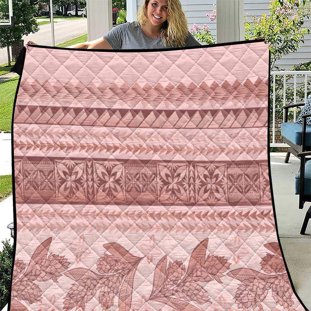 Pastel Pink Samoa Siapo Teuila Flowers Quilt - Polynesian Pride