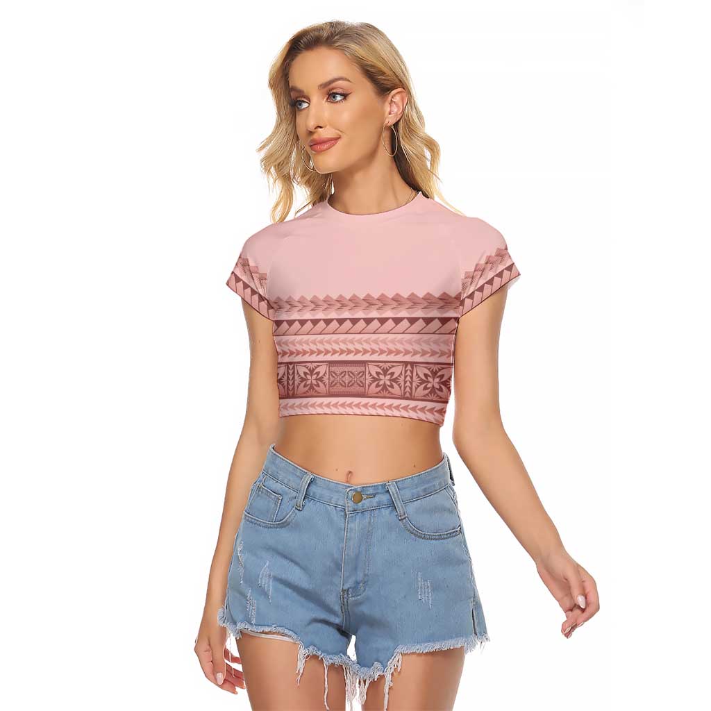 Pastel Pink Samoa Siapo Teuila Flowers Raglan Cropped T Shirt - Polynesian Pride