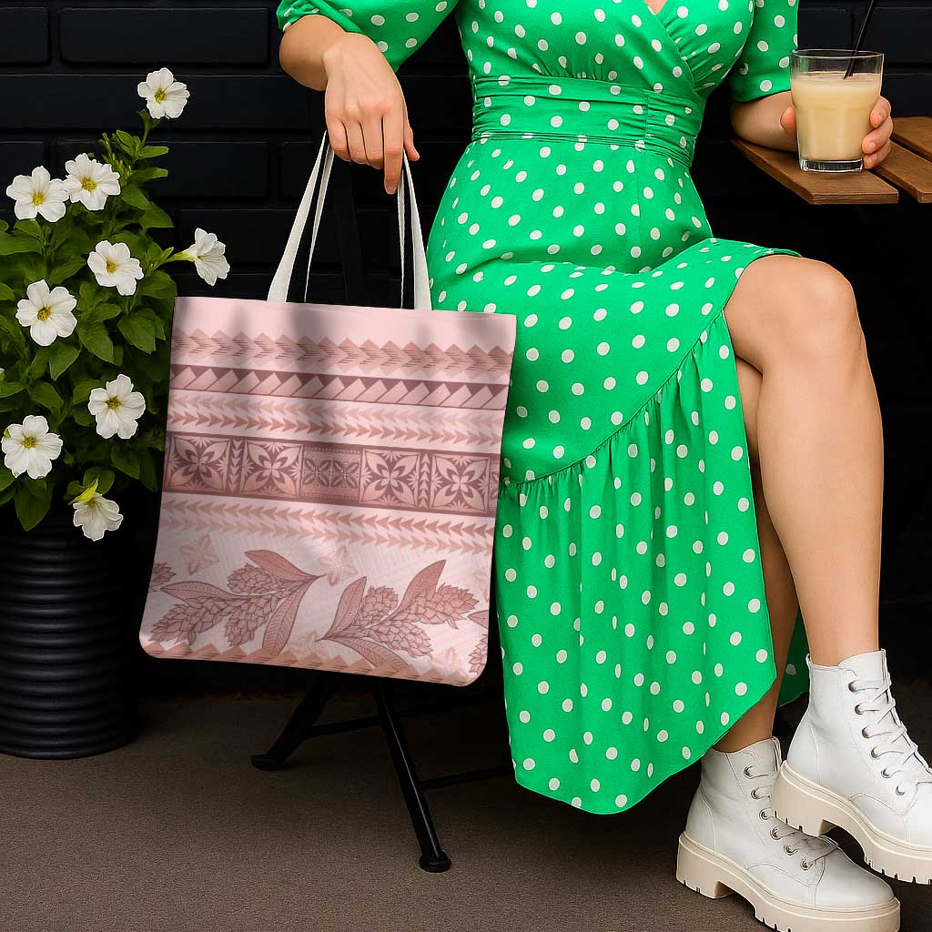 Pastel Pink Samoa Siapo Teuila Flowers Tote Bag - Polynesian Pride