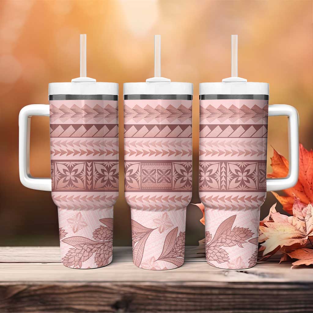 Pastel Pink Samoa Siapo Teuila Flowers Tumbler With Handle - Polynesian Pride