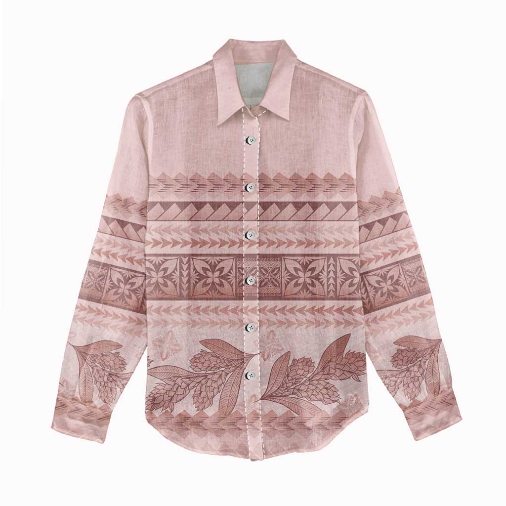 Pastel Pink Samoa Siapo Teuila Flowers Women Casual Shirt - Polynesian Pride
