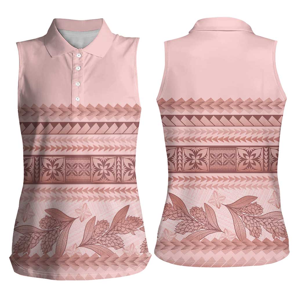 Pastel Pink Samoa Siapo Teuila Flowers Women Sleeveless Polo Shirt - Polynesian Pride