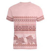 Pastel Pink Samoa Siapo Teuila Flowers Women V-Neck T-Shirt - Polynesian Pride