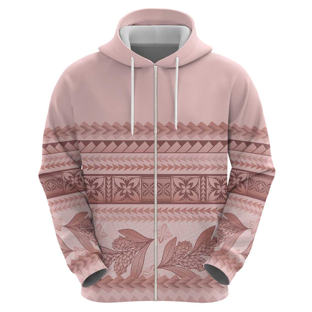 Pastel Pink Samoa Siapo Teuila Flowers Zip Hoodie - Polynesian Pride