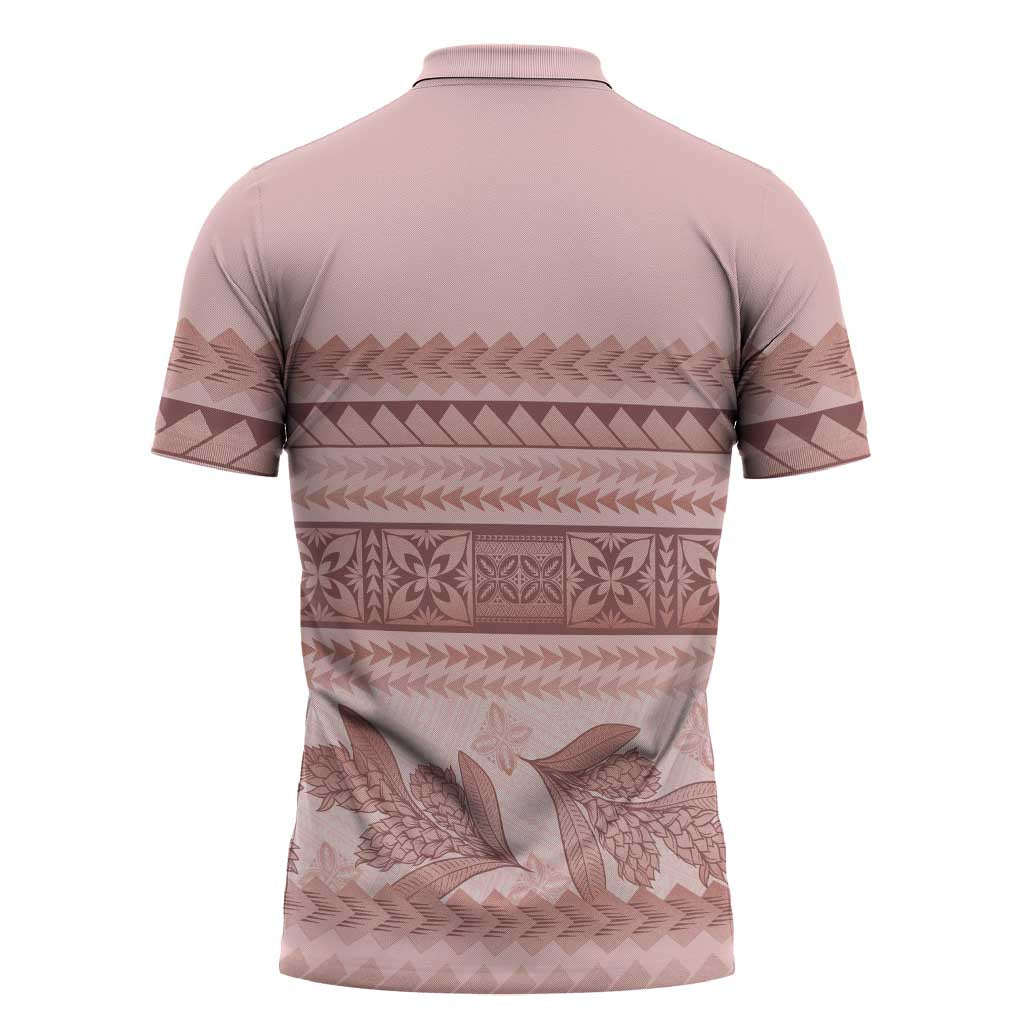 Pastel Pink Samoa Siapo Teuila Flowers Zipper Polo Shirt - Polynesian Pride