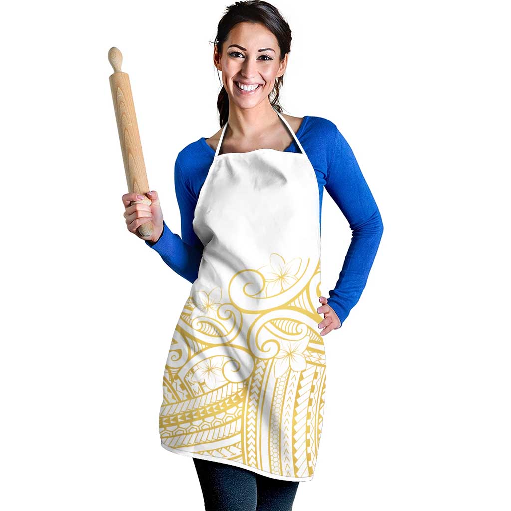 Polynesia White Sunday Apron Plumeria Polynesian Tribal Gold Color - Polynesian Pride