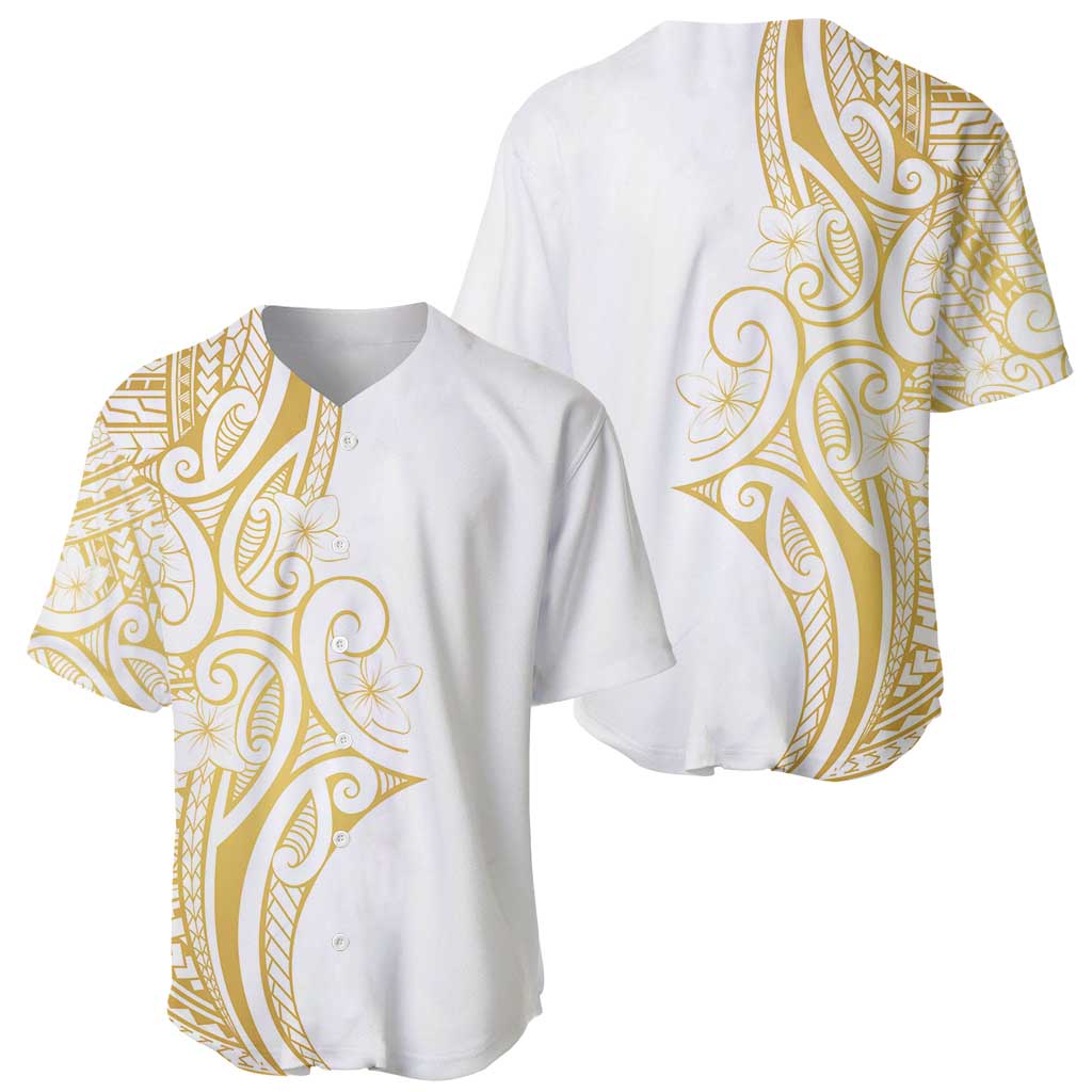 Polynesia White Sunday Baseball Jersey Plumeria Polynesian Tribal Gold Color LT14 - Polynesian Pride