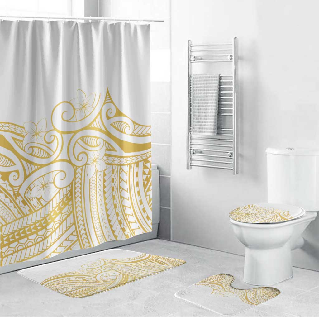 Polynesia White Sunday Bathroom Set Plumeria Polynesian Tribal Gold Color LT14 Bathroom Set (4 pcs) White - Polynesian Pride