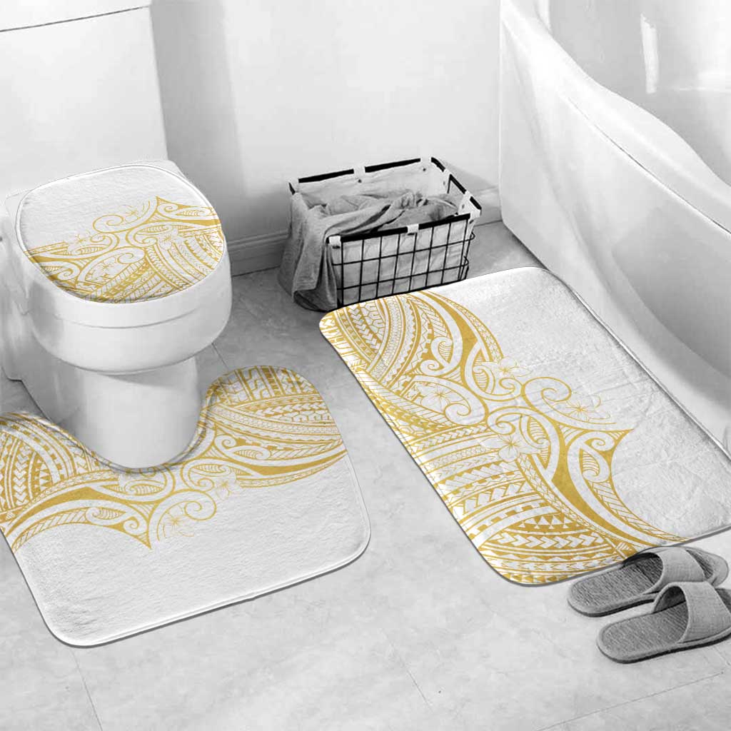 Polynesia White Sunday Bathroom Set Plumeria Polynesian Tribal Gold Color LT14 Mat Set Only (3 pcs) One Size White - Polynesian Pride