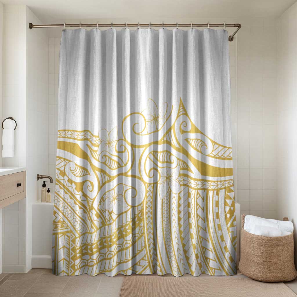 Polynesia White Sunday Bathroom Set Plumeria Polynesian Tribal Gold Color LT14 Shower Curtain Only White - Polynesian Pride