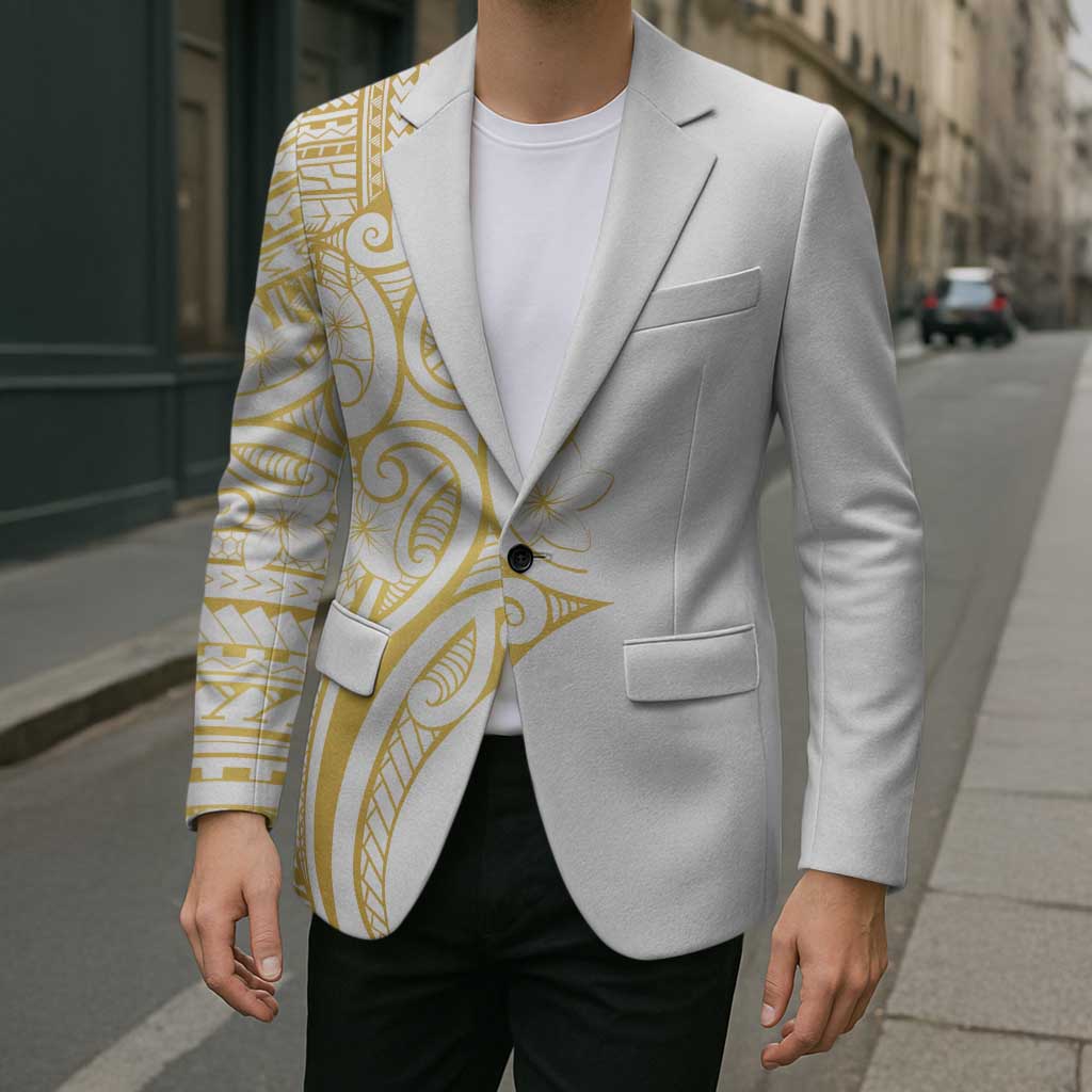 Polynesia White Sunday Blazer Plumeria Polynesian Tribal Gold Color - Polynesian Pride