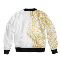 Polynesia White Sunday Bomber Jacket Plumeria Polynesian Tribal Gold Color LT14 - Polynesian Pride