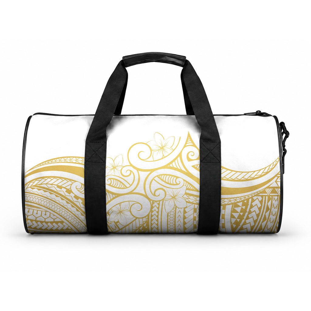 Polynesia White Sunday Duffle Bag Plumeria Polynesian Tribal Gold Color LT14 One size White - Polynesian Pride