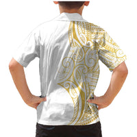 Polynesia White Sunday Family Matching Mermaid Dress and Hawaiian Shirt Plumeria Polynesian Tribal Gold Color LT14 - Polynesian Pride