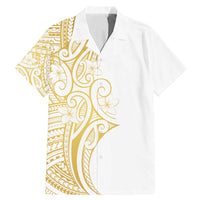 Polynesia White Sunday Family Matching Mermaid Dress and Hawaiian Shirt Plumeria Polynesian Tribal Gold Color LT14 Dad's Shirt - Short Sleeve White - Polynesian Pride
