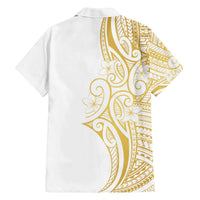 Polynesia White Sunday Family Matching Off The Shoulder Long Sleeve Dress and Hawaiian Shirt Plumeria Polynesian Tribal Gold Color LT14 - Polynesian Pride